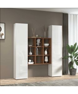 Set Soggiorno Maruska Bianco Lucido con Libreria e 2 Colonne 170x30x180 cm