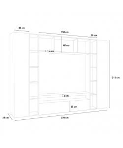 Web Furniture Parete Attrezzata Soggiorno 270x35x210 Bianco Lucido