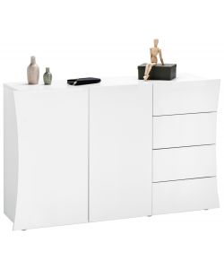 Web Furniture - Mobile Multiuso ARCO 2 Ante 4 Cassetti Bianco Lucido - 81h x 124L x 124A x 40P cm