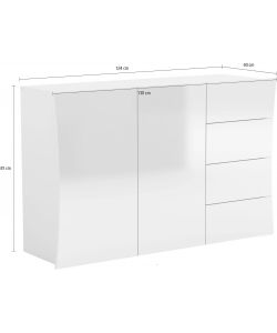 Web Furniture - Mobile Multiuso ARCO 2 Ante 4 Cassetti Bianco Lucido - 81h x 124L x 124A x 40P cm