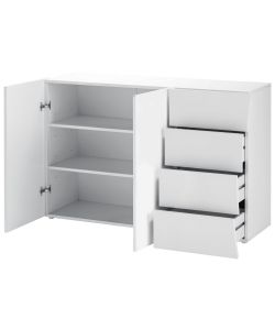 Web Furniture - Mobile Multiuso ARCO 2 Ante 4 Cassetti Bianco Lucido - 81h x 124L x 124A x 40P cm