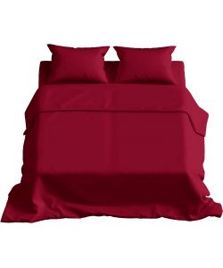 Batik Completo Lenzuola Matrimoniale Cotone 100% Rosso Bordeaux 2 Federe