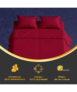 Batik Completo Lenzuola Matrimoniale Cotone 100% Rosso Bordeaux 2 Federe