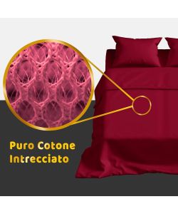 Batik Completo Lenzuola Matrimoniale Cotone 100% Rosso Bordeaux 2 Federe