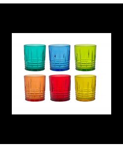 Set 6 Bicchieri in Vetro Colorati con Intagli Geometrici