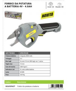 Kombo Forbici da Potatura a Batteria 4V 10mm - Acciaio 65MN - Ricarica USB-C