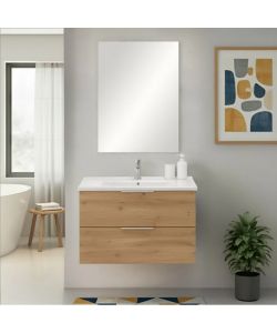 Vette Mobile bagno sospeso Rialto 80 cm rovere con lavabo e specchio