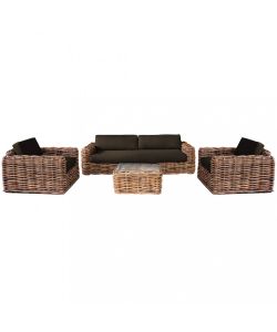 Cosma Salotto Polinesia 5 Posti In Legno e Rattan Marrone con Cuscini