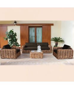 Cosma Salotto Polinesia 5 Posti In Legno e Rattan Marrone con Cuscini