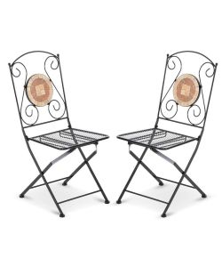 2pz Sedia pieghevole richiudibile in ferro e mosaico per esterno ZEUS 06412/B Black