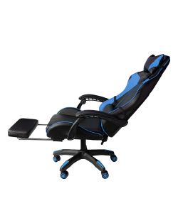 Poltrona Sedia Gaming girevole reclinabile da ufficio con poggiapiedi  Blu