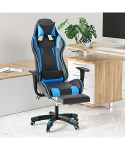 Poltrona Sedia Gaming girevole reclinabile da ufficio con poggiapiedi  Blu