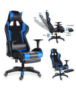 Poltrona Sedia Gaming girevole reclinabile da ufficio con poggiapiedi  Blu