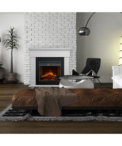 Camino elettrico caminetto da terra CAMBRIDGE in legno Bianco L110 x P25 x H95