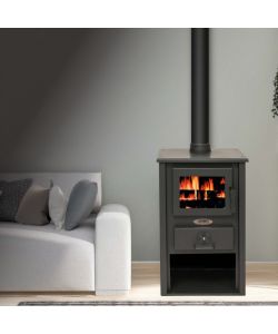 Divina Fire Stufa a Legna Catia - Nero - 7kw - 47x37x80 cm
