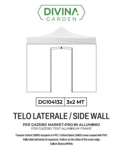Divina Garden Telo Laterale Impermeabile Bianco con Porta Avvolgibile per Gazebo 3x2m
