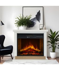 Divina Fire Camino Elettrico Stoccolma Legno Bianco 1800W - 75x28x70cm