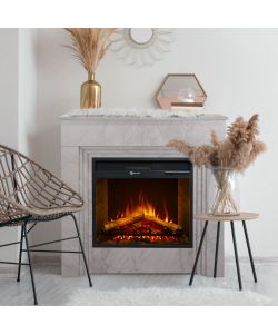 Divina Fire Camino Elettrico Bellini Legno Effetto Marmo Bianco H96 cm
