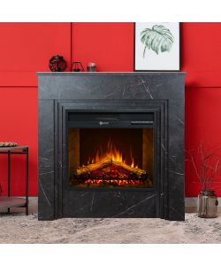 Divina Fire Camino Elettrico Bellini in Legno Effetto Marmo Nero H96cm