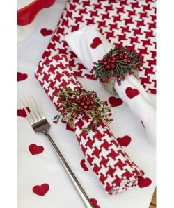 Portatovagliolo Agrifoglio Rosso Natalizio con Perline - D. 4,5 cm