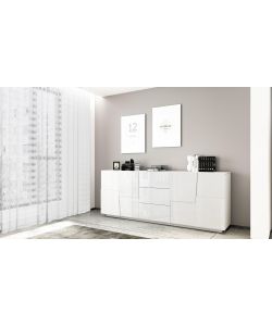 Web Furniture Credenza Pongo Sideboard 220 Bianco Laccato - 220x44x86 cm - Arredo Moderno