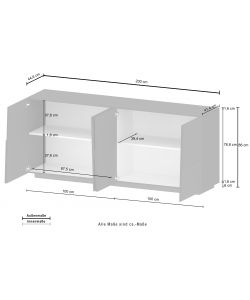 Web Furniture Madia Pongo Sideboard 200 Bianco Laccato - 200x44x86 cm