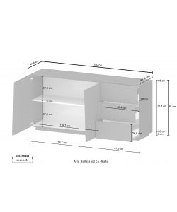 Web Furniture Madia Pongo Sideboard 180 Antracite Opaco - 180x44x86