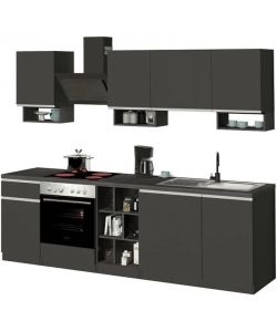 Cucina lineare componibile Domina 256cm Nero Grigio