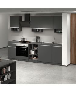 Cucina lineare componibile Domina 256cm Nero Grigio