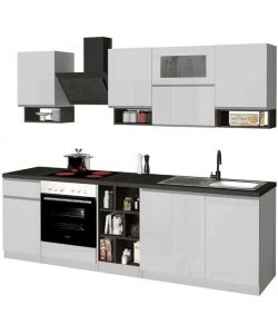 Web Furniture Cucina componibile lineare 256cm Bianco e Grigio moderna