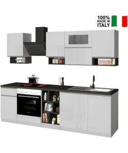 Web Furniture Cucina componibile lineare 256cm Bianco e Grigio moderna