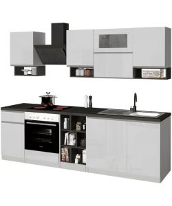Web Furniture Cucina componibile lineare 256cm Bianco e Grigio moderna