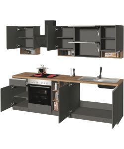 Cucina componibile 256cm antracite e rovere - Design moderno