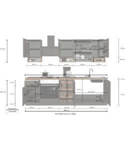 Cucina componibile 256cm antracite e rovere - Design moderno