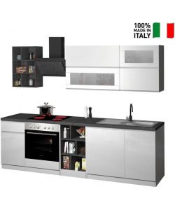 Web Furniture Cucina moderna lineare 256 cm componibile Bianco - Grigio