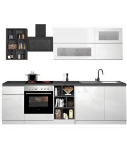 Web Furniture Cucina moderna lineare 256 cm componibile Bianco - Grigio