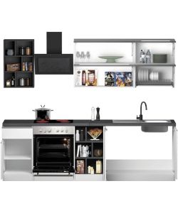 Web Furniture Cucina moderna lineare 256 cm componibile Bianco - Grigio