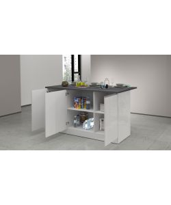 Isola Credenza Moderna Bianco Laccato Lucido - 155x90x90 cm