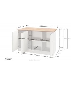 Isola Credenza Moderna Bianco Laccato Lucido - 155x90x90 cm