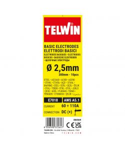 Telwin Elettrodi Basici Saldatura D. 2,5mm L 300mm Set 10 Pezzi Grigio