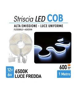 Suprema Striscia LED Adesiva Flessibile COB 1m Luce Fredda - 6W 600lm