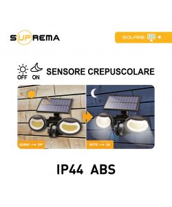 Suprema Proiettore LED Solare Nero con Sensore di Movimento - 800lm