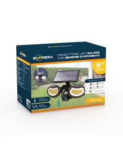 Suprema Proiettore LED Solare Nero con Sensore di Movimento - 800lm