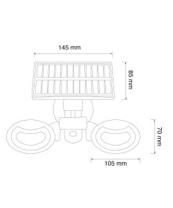 Suprema Proiettore LED Solare Nero con Sensore di Movimento - 800lm