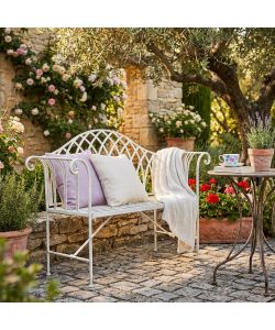 Cosma Panca in Ferro 2 Posti Bianco Stile Provenzale 128x40x93 cm