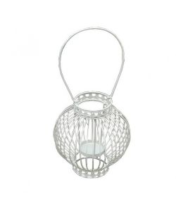 Cosma Portacandela Decorativo in Metallo Bianco Antico 20,5x22x42 cm