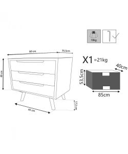 Cosma Mobile 3 Cassetti Multicolor in Legno 80x35,5x48,5 cm