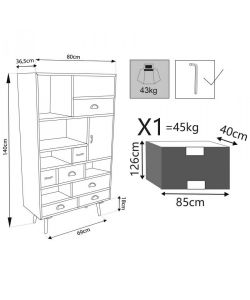 Cosma Mobiletto Perth Multicolore 80x36,5x139 cm con 7 Cassetti