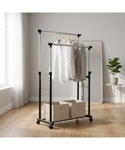 Cosma Stand Appendiabiti Doppio Nero in Metallo Regolabile 85x44 cm