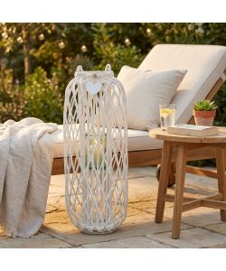 Cosma Lanterna Bianca in Vimini e Vetro diam. 40x106 cm Decorativa